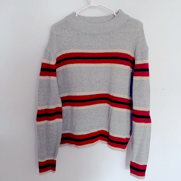 Striped Knitted Mock Neck Sweater Size L - Picture 1 of 2